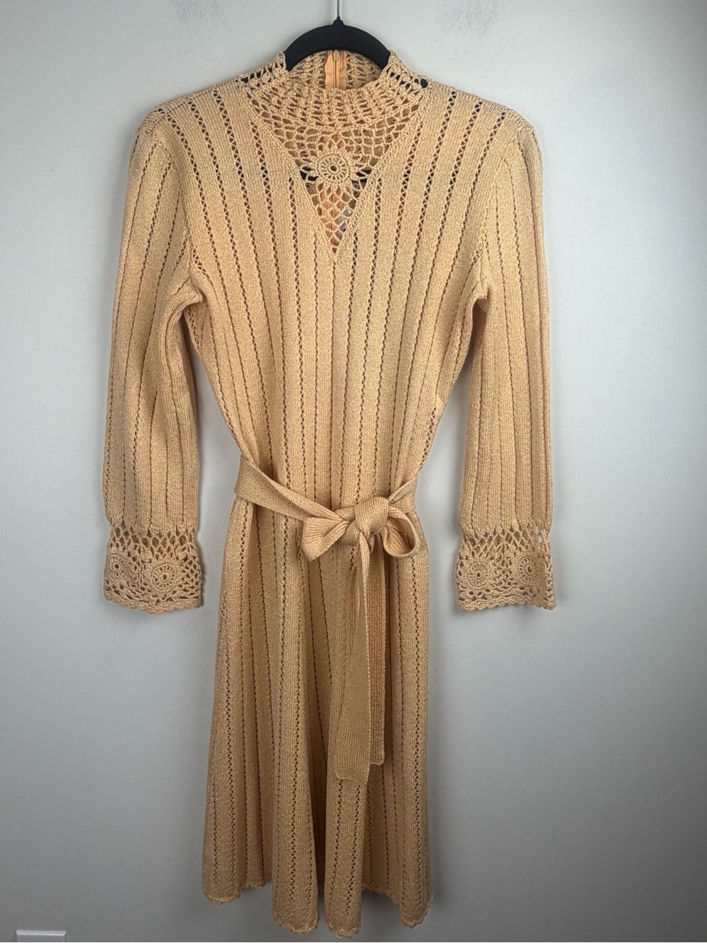 Vintage Miss JoAnn California Crochet Lurex Knit Belted Midi Dress Size S/M